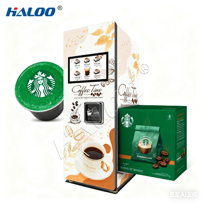 Halo 21.5-inch touch screen commercial capsule coffee vending machine can hold 168 cups of 14 types of coffee
