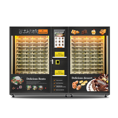 دستگاه فروش 2 کابینت با ظرفیت بزرگ برای وعده های غذایی آماده با گرمایش مایکروویو و نوشیدنی قوطی کیک دسر