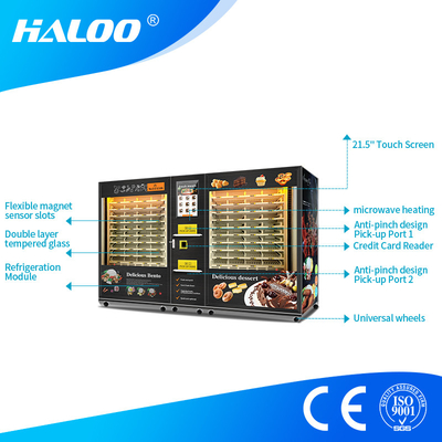 دستگاه فروش 2 کابینت با ظرفیت بزرگ برای وعده های غذایی آماده با گرمایش مایکروویو و نوشیدنی قوطی کیک دسر