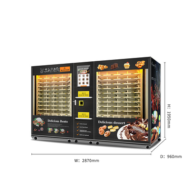 دستگاه فروش 2 کابینت با ظرفیت بزرگ برای وعده های غذایی آماده با گرمایش مایکروویو و نوشیدنی قوطی کیک دسر