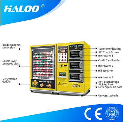 32 اینچ صفحه لمسی ظرفیت بزرگ نیمه خودکار دستگاه جعبه ناهار با 3 فر مایکروویو، برچسب های سفارشی برای کل دستگاه